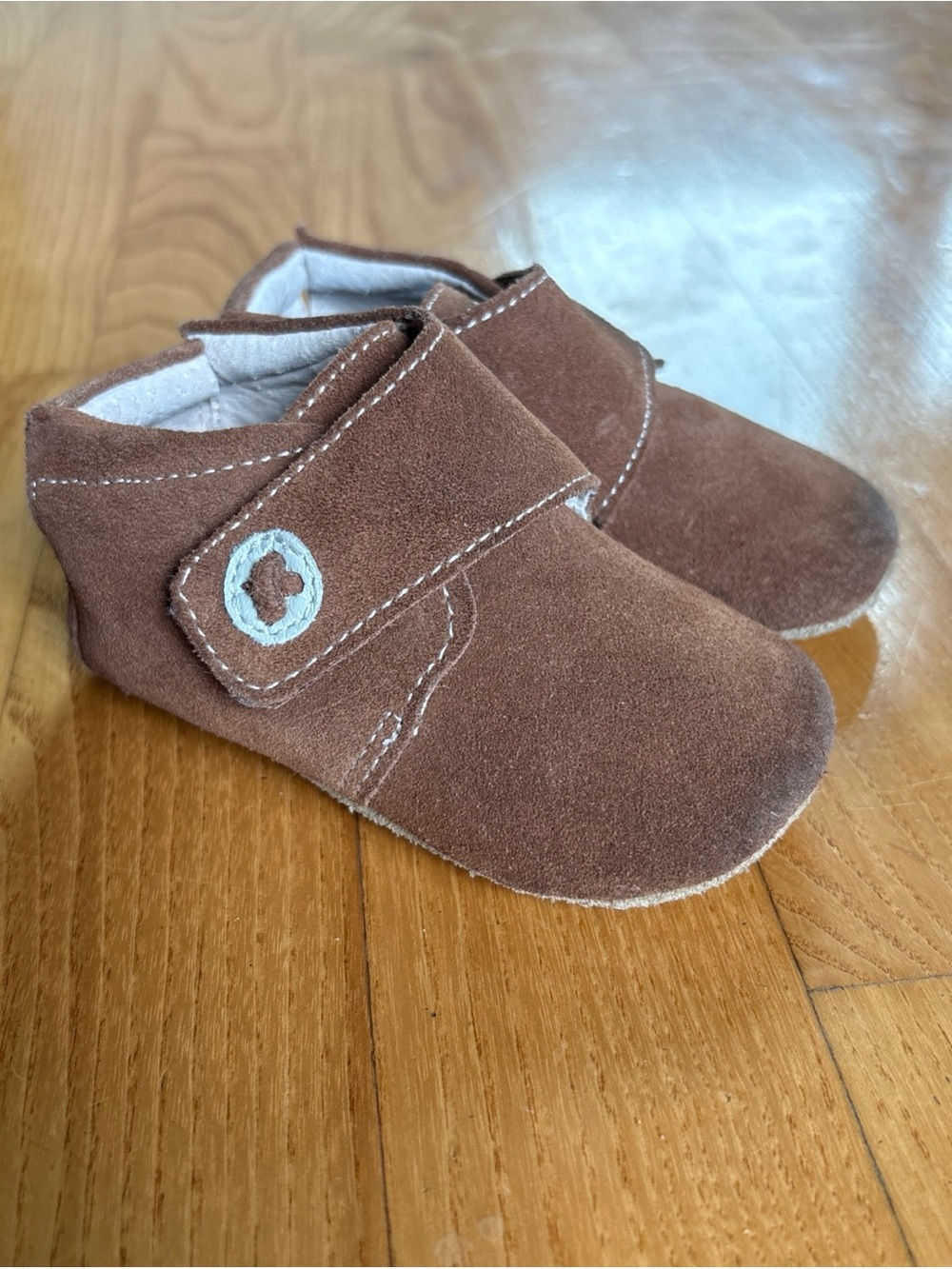Livie & Luca Benny bootie Shoes Brown camel suede Leather Button 6-12 Months
